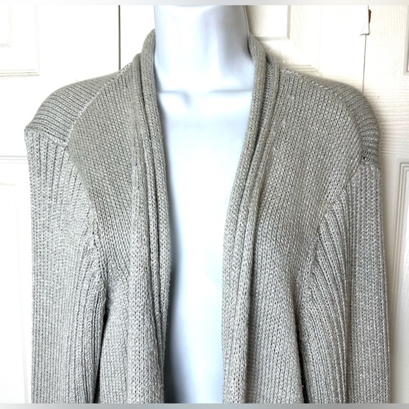 CHICO’S Subtle Shimmer Ellie Ease Cardigan Sweater Silver Gray Seagull Metallic - Picture 3 of 10